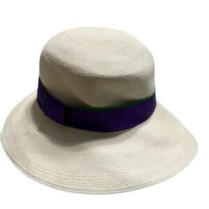 Official Wimbledon Panama Hat Size Medium Woven Straw Purple Green Tennis